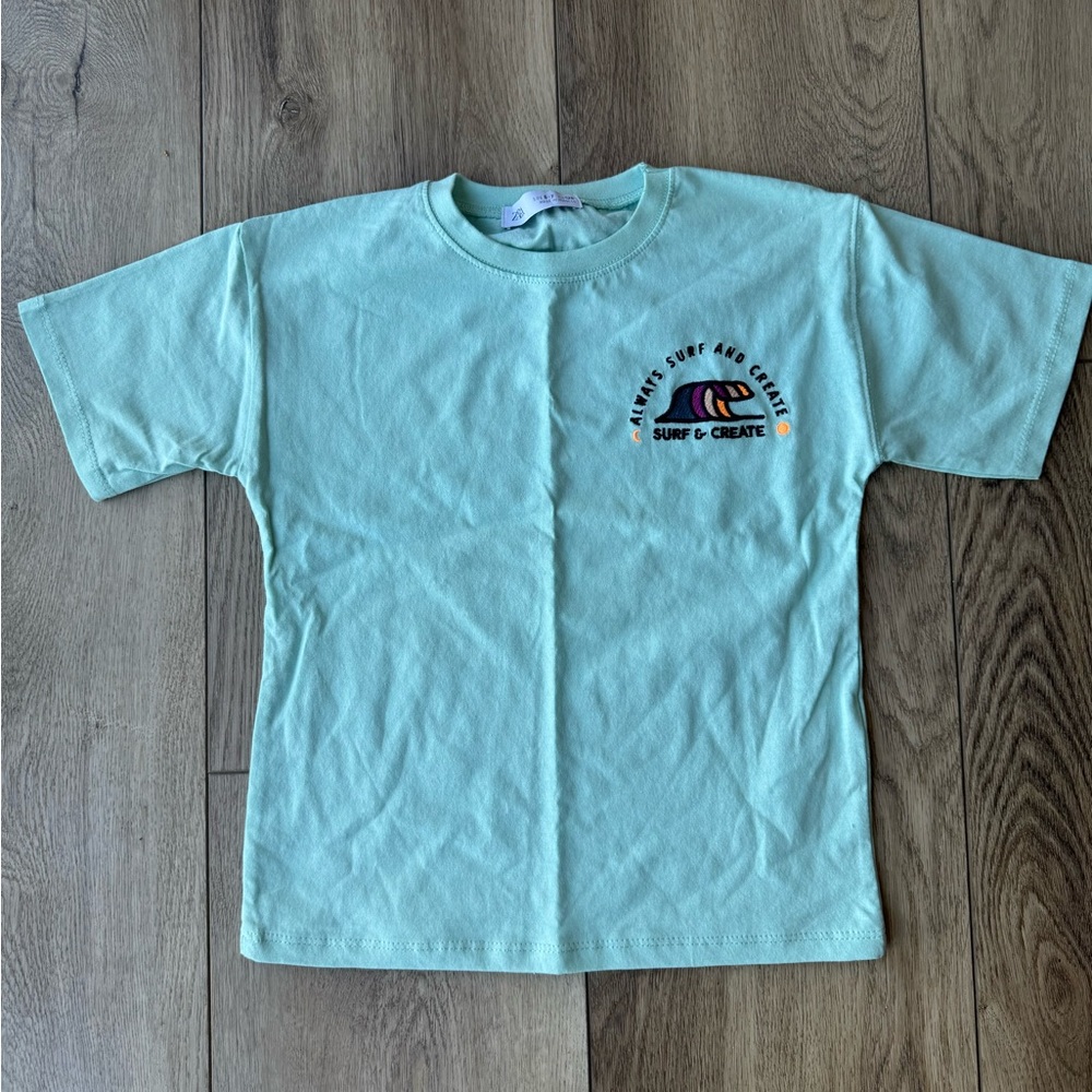 Zara Mint Green Kids T-Shirt with Surf Design